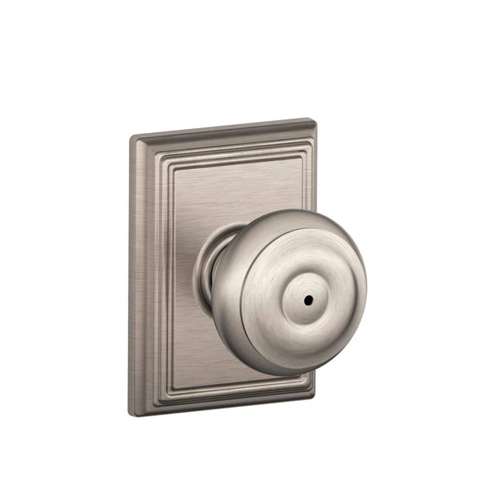 Schlage Georgian Satin Nickel Privacy Bed/Bath Door Knob with Addison Trim