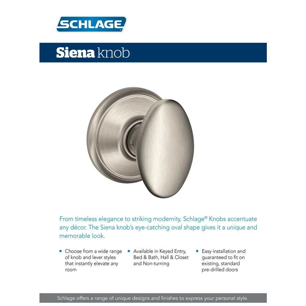 Schlage Siena Satin Nickel Privacy Bed/Bath Door Knob - Image 7